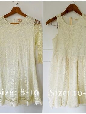 Lot Of 2 Cream Lace Boutique Dresses Girls Size 8-10 & 10-12 Wedding Party Event